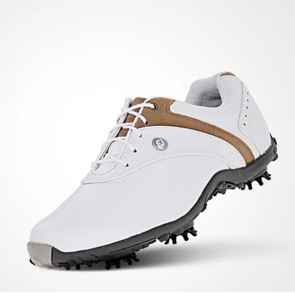 FootJoy LoPro Leather White Tan Golf Shoes, Size 8
